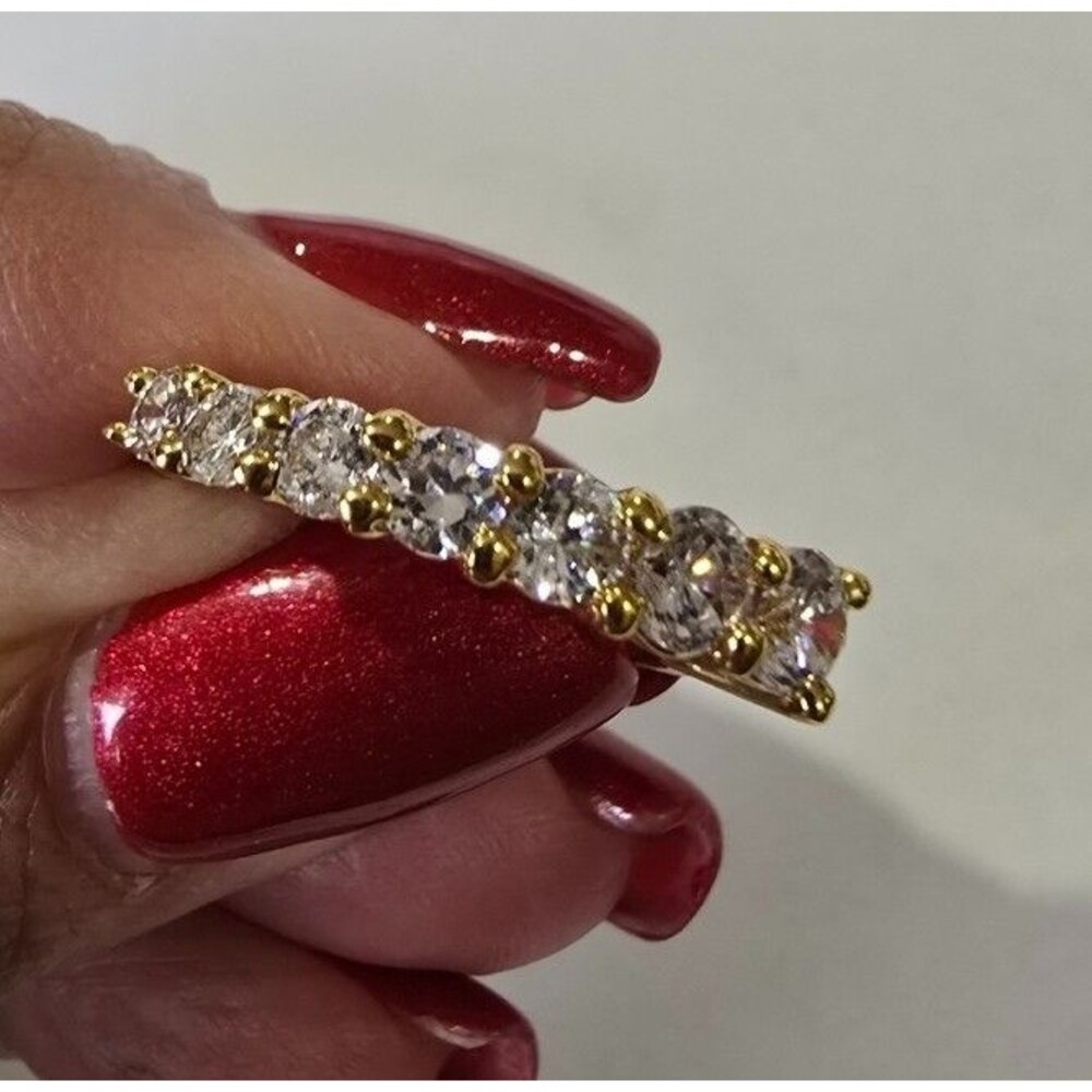 Gold Plated anniversary Band ring Cubic Zirconia 7 stones sizes  5 6.5 9 *